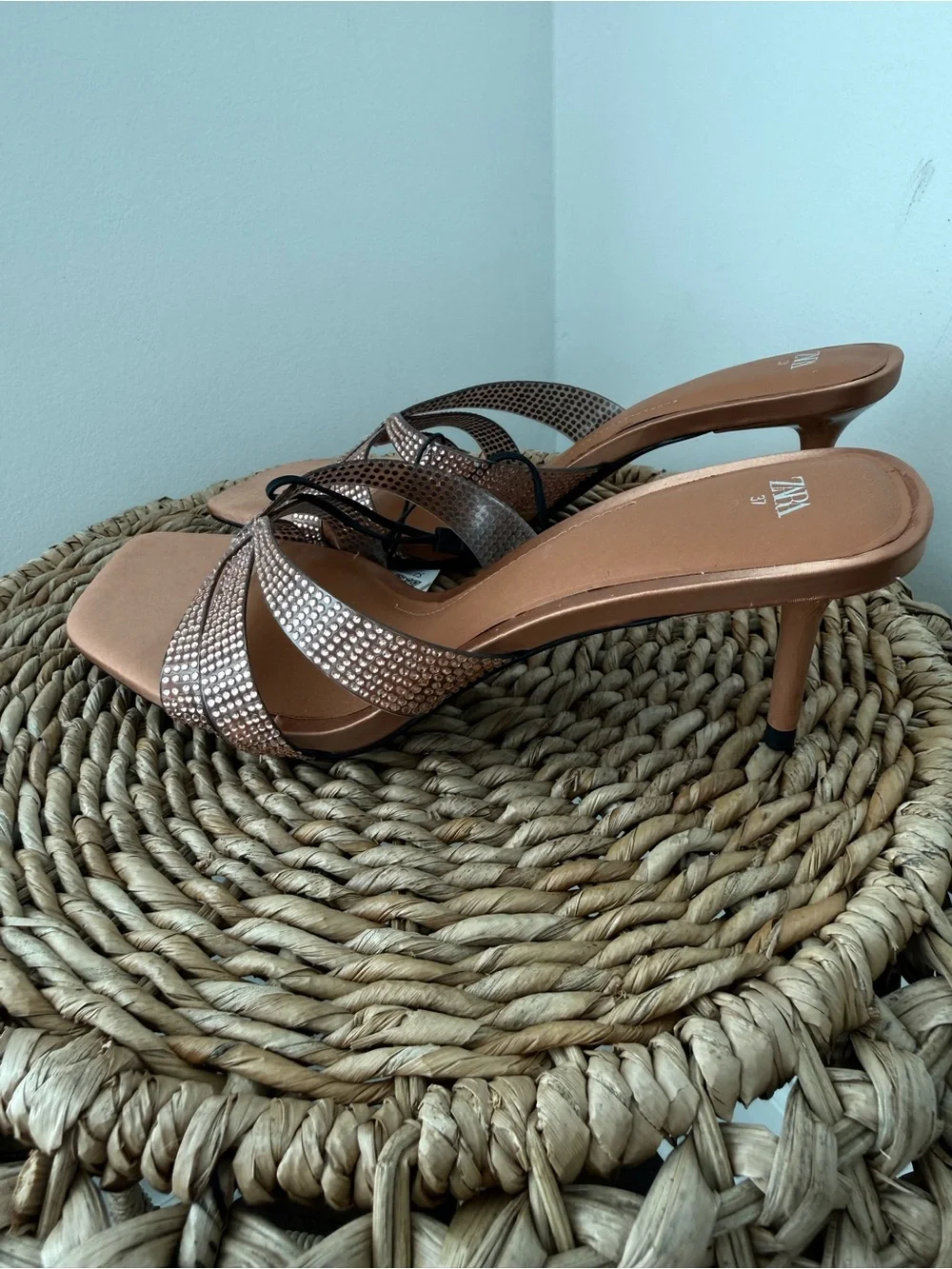 Zara Rose Gold Rhinestone Slide Heels - Picture 2 of 4